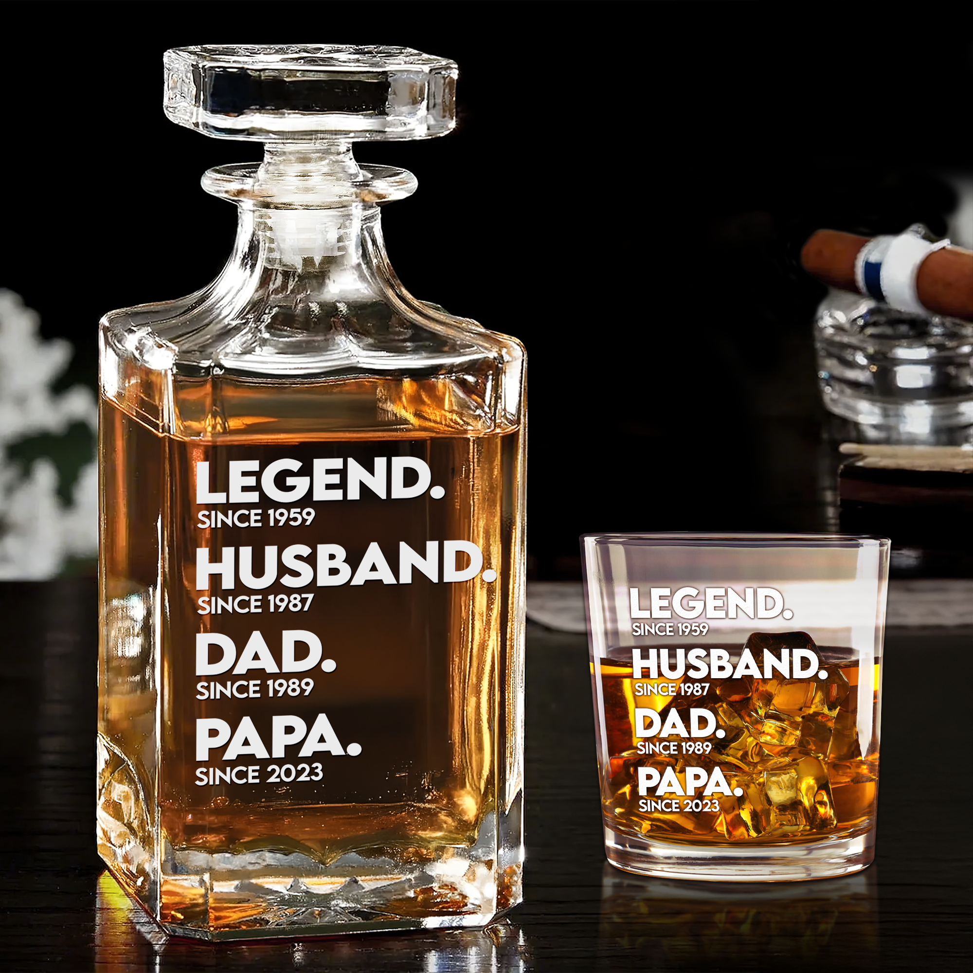 Celebrate Greatness - Personalized Dad Whiskey Decanter Set Whiskey Bottle PopCulturePrints