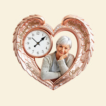 Load image into Gallery viewer, "Time Stopped When You Went To Heaven" - Memorial Heart Wings Wall Clock - Personalized Custom Photo Gift for Grieving Families &amp; Friends Hanging Wall Clock PopCulturePrints
