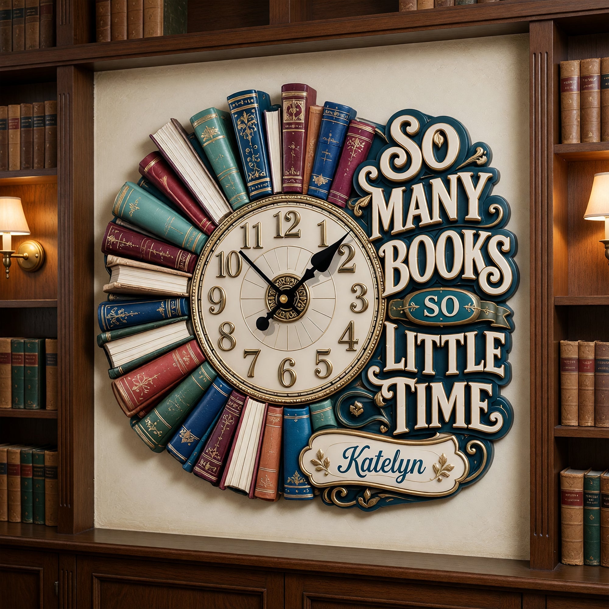 "So Many Books So Little Time" - Personalized Hanging Wall Clock for Book Lovers