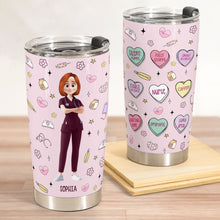 Load image into Gallery viewer, Nurse Love: Hearts &amp; Humor - Personalized Tumbler Cup Tumbler Cup PopCulturePrints
