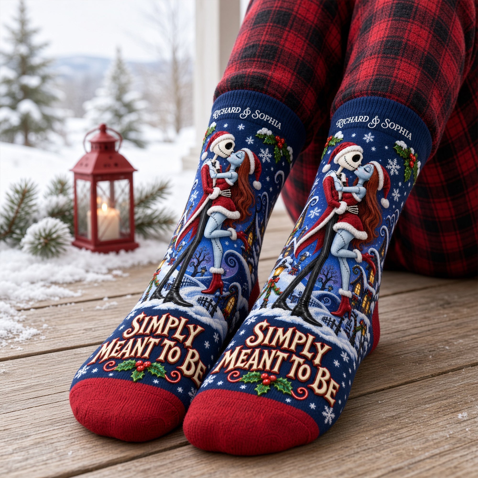 “Simply Meant to Be” - Personalized Dark Whimsical Couple Middle Tube Socks - Unique Christmas Gifts for Couples