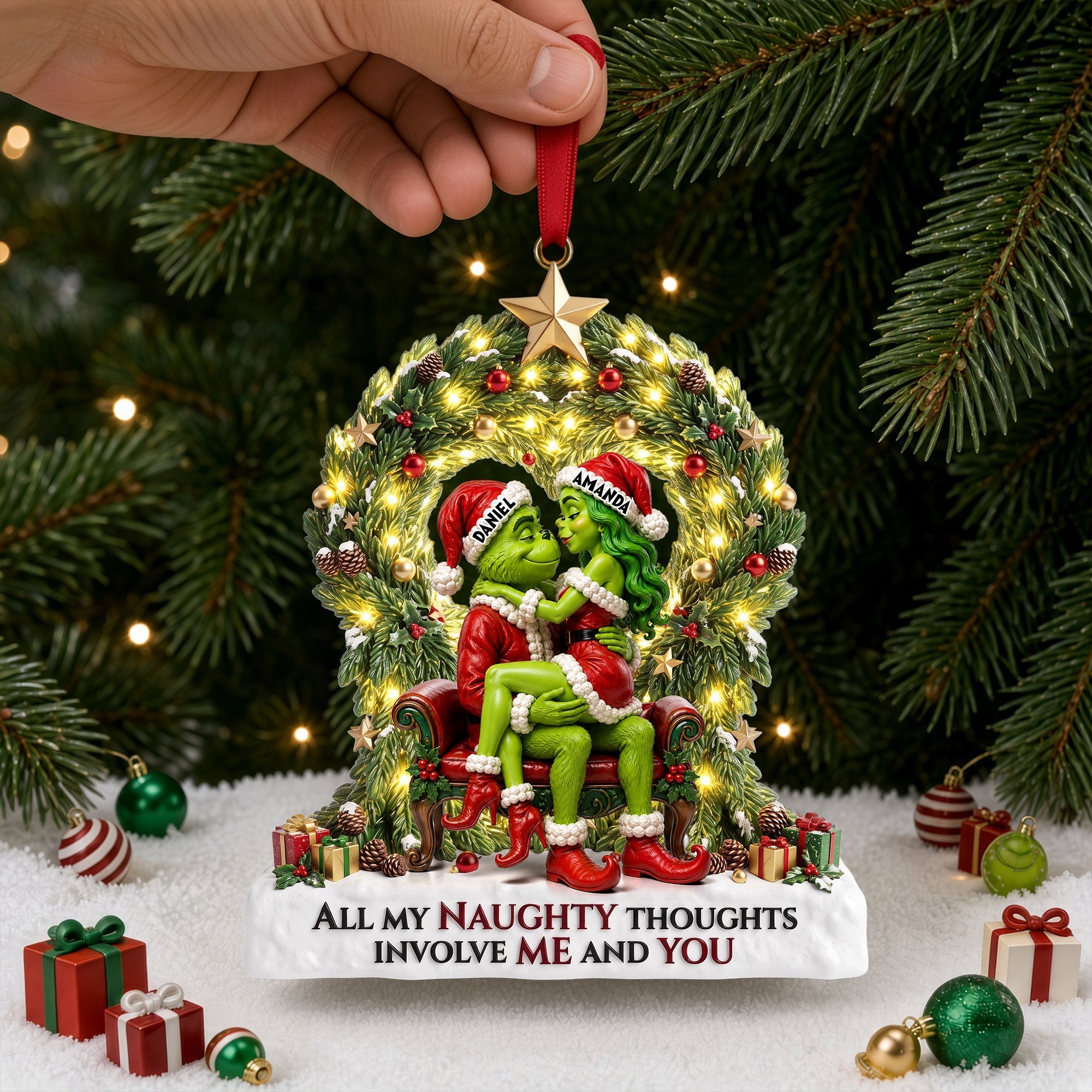 All My Naughty Thoughts Involve Me and You - Personalized Naughty Couple Christmas Ornament