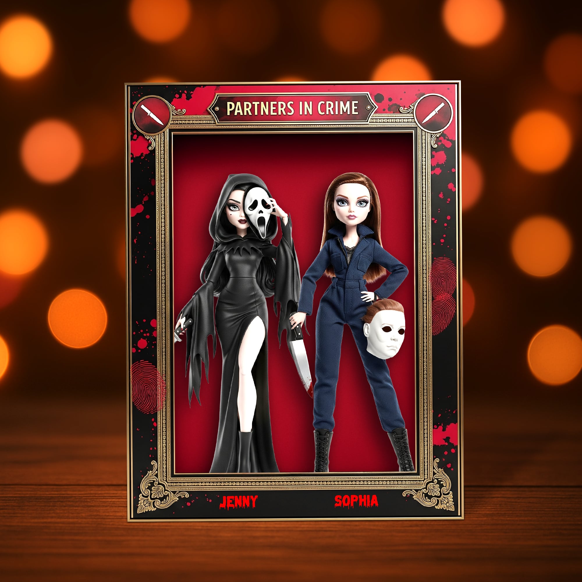 “Partners in Crime” - Personalized Horror Besties Plaque for Best Friends Shaped Plaques PopCulturePrints