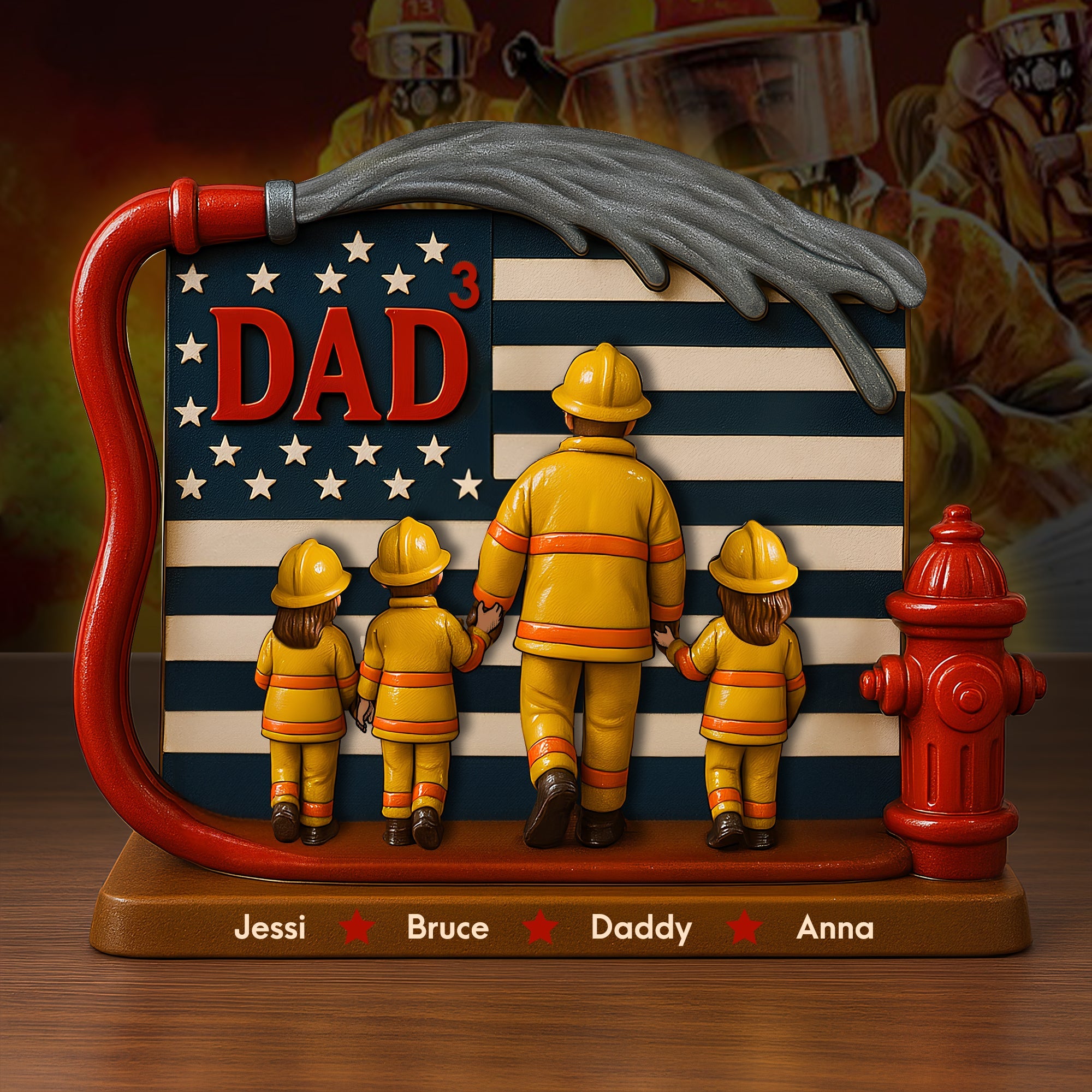 "Making Dad Proud - Personalized Firefighter Dad Acrylic Plaque - A Unique Gift for Dads and Grandpas" Shaped Plaques PopCulturePrints
