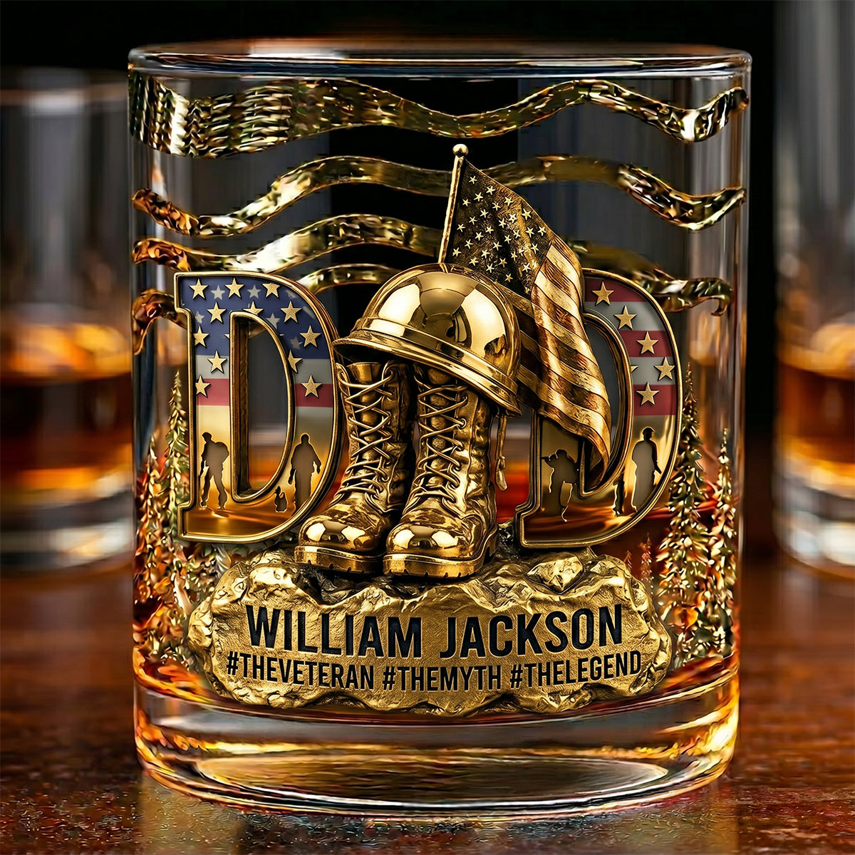 "A Toast to Our Heroes" - Proud Veteran Dad Drinking Glass - Custom Personalized Gift for Dads, Grandpas and Veterans Glass PopCulturePrints