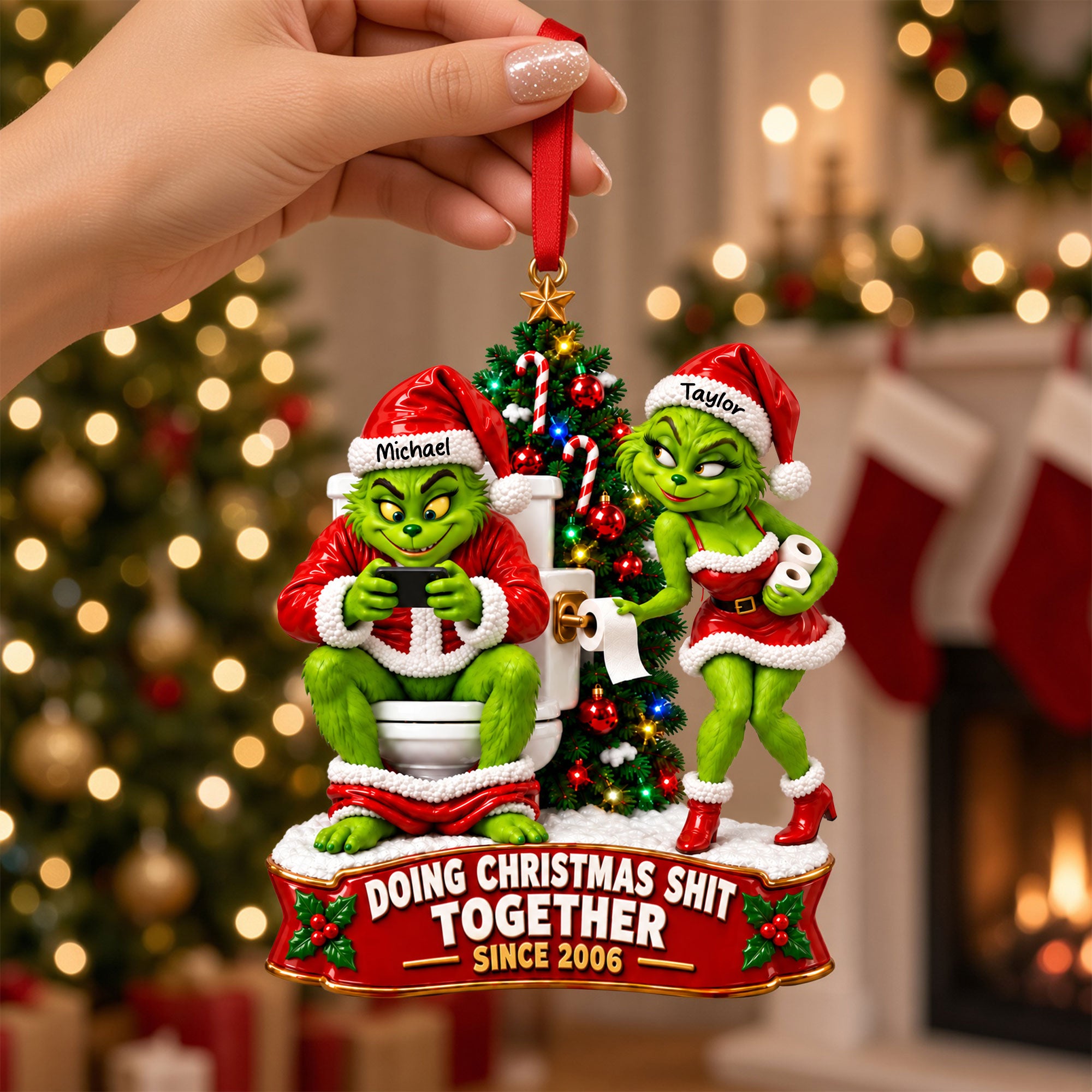 Doing Christmas Mischief Together - Personalized Couples Acrylic Ornament Ornament PopCulturePrints