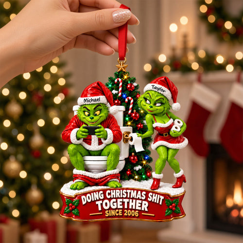 Doing Christmas Mischief Together - Personalized Couples Acrylic Ornament Ornament PopCulturePrints