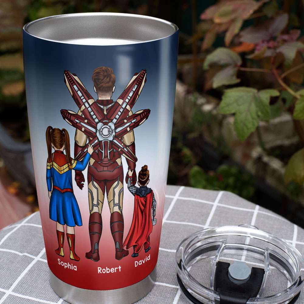 Personalized 'Our Hero Dad' Tumbler - Father and Kids Themed Gift Tumbler Cup PopCulturePrints