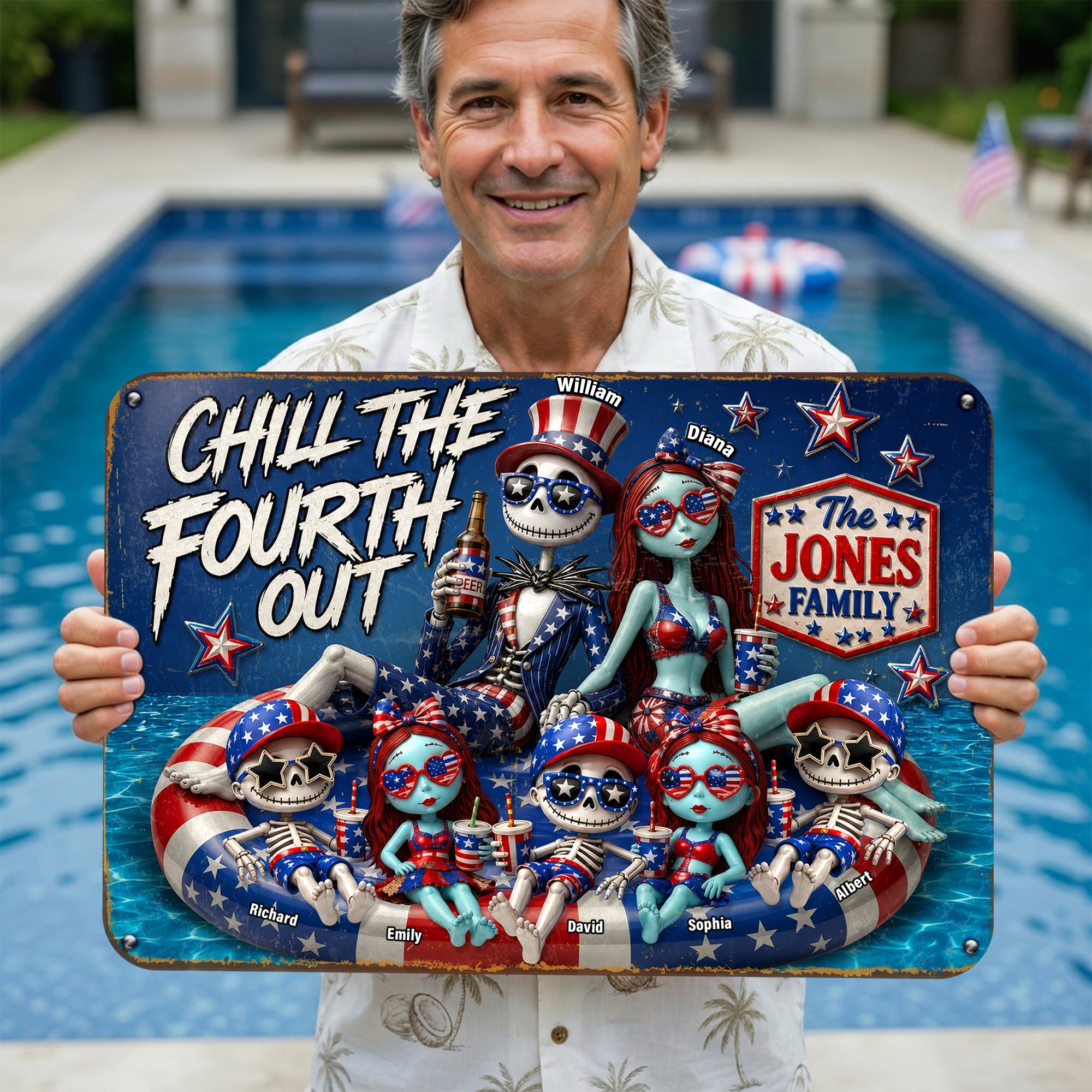 Chill The Fourth Out - Fun Patriotic Family Pool Sign - Personalized Family Decor Metal Signs PopCulturePrints