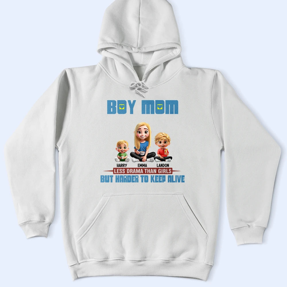 Boy Mom: Less Drama Than Girls - Personalized T-Shirt for Moms T-shirt PopCulturePrints