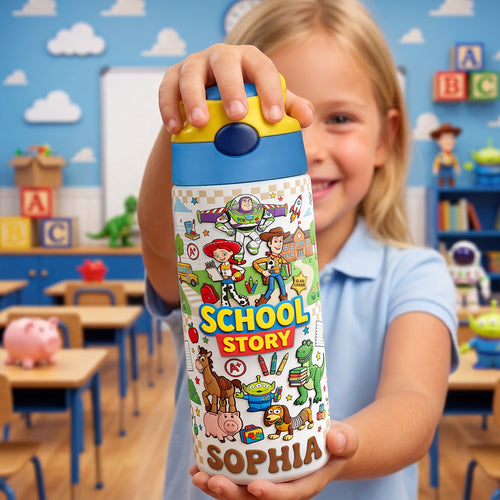 School Adventure Colorful Kid Tumbler - Personalized Back To School Gift Tumbler Cup PopCulturePrints
