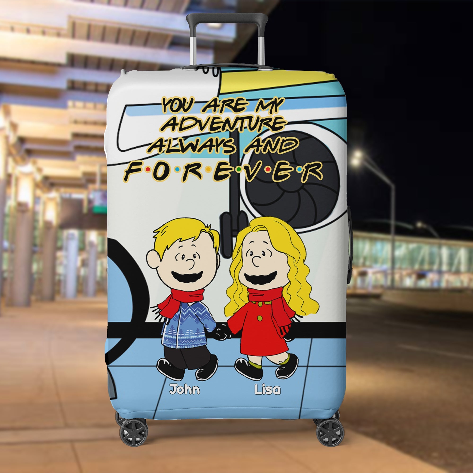 Personalized Couple's Luggage Cover - Adventure Theme - Valentine's Day Gifts Luggage Cover PopCulturePrints