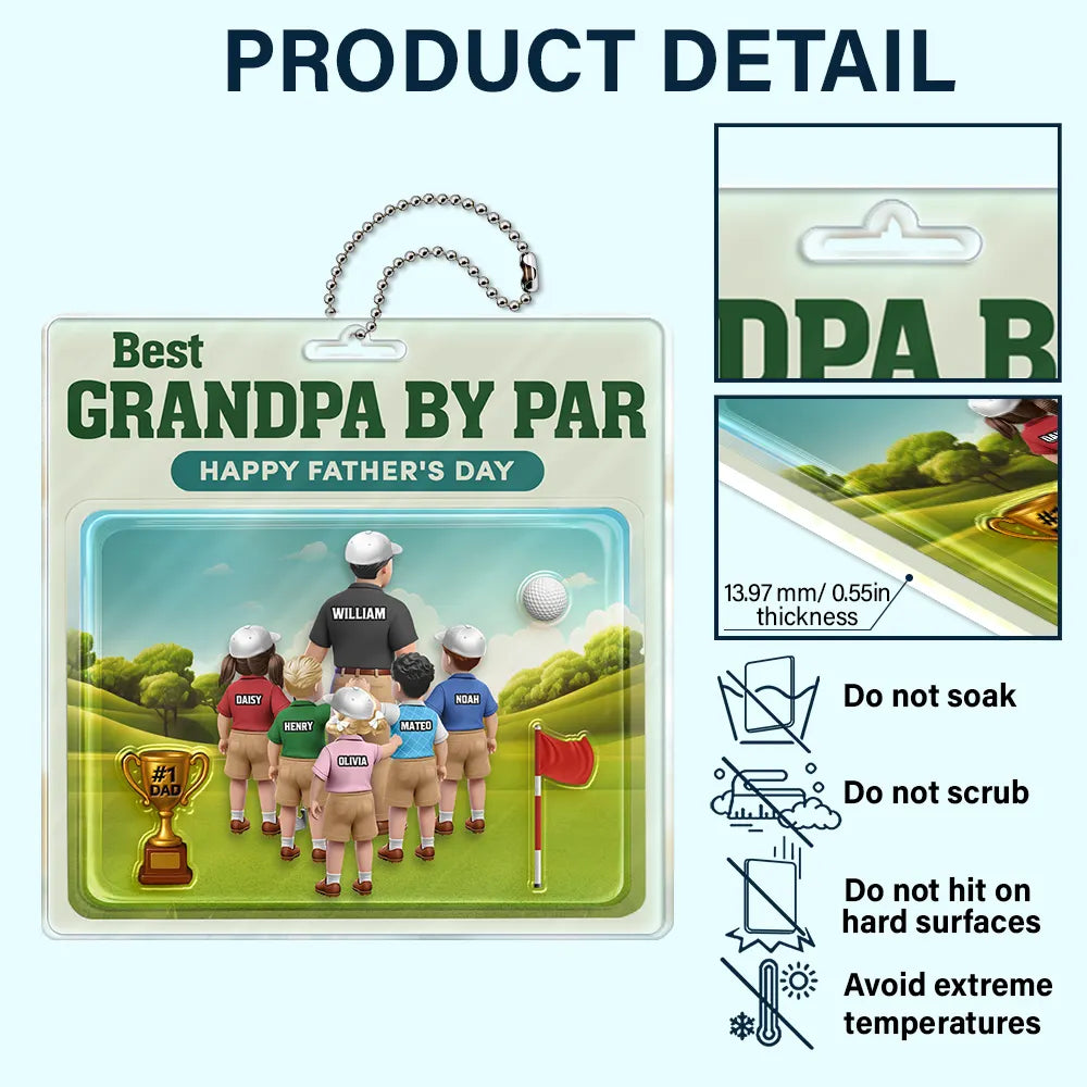 Best Dad By Par 3D Effect - Personalized Acrylic Car Hanger for Golf Lovers Acrylic Car Hanger PopCulturePrints