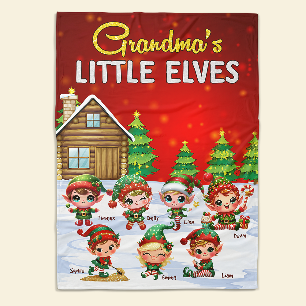 Grandma's Little Elves Personalized Christmas Blanket Blanket PopCulturePrints