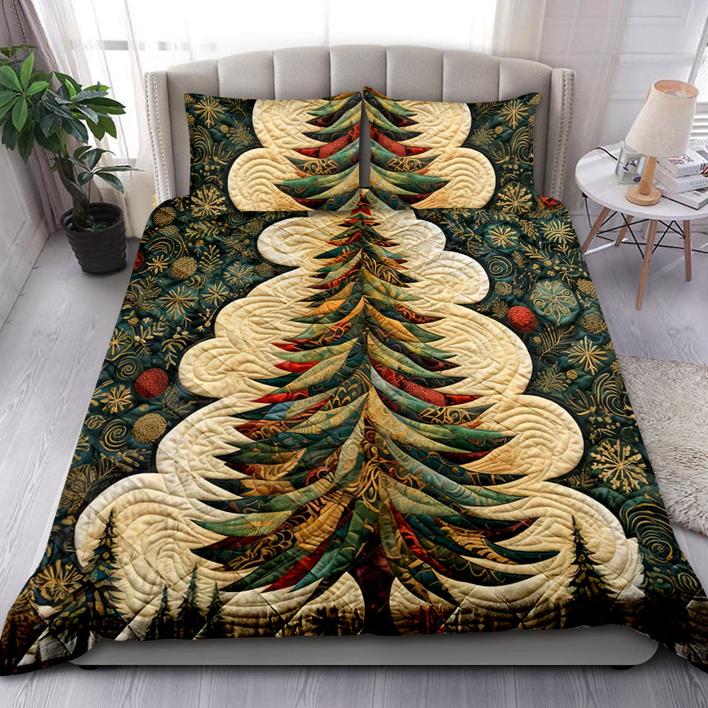 Elegant Festive Christmas Tree Quilt Set Blanket PopCulturePrints