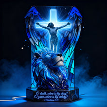 Load image into Gallery viewer, O Death, Where Is Thy Sting? Personalized Sacred Jesus Christ &amp; Lion Light Box - Meaningful Easter Gift for Christians Light Box PopCulturePrints
