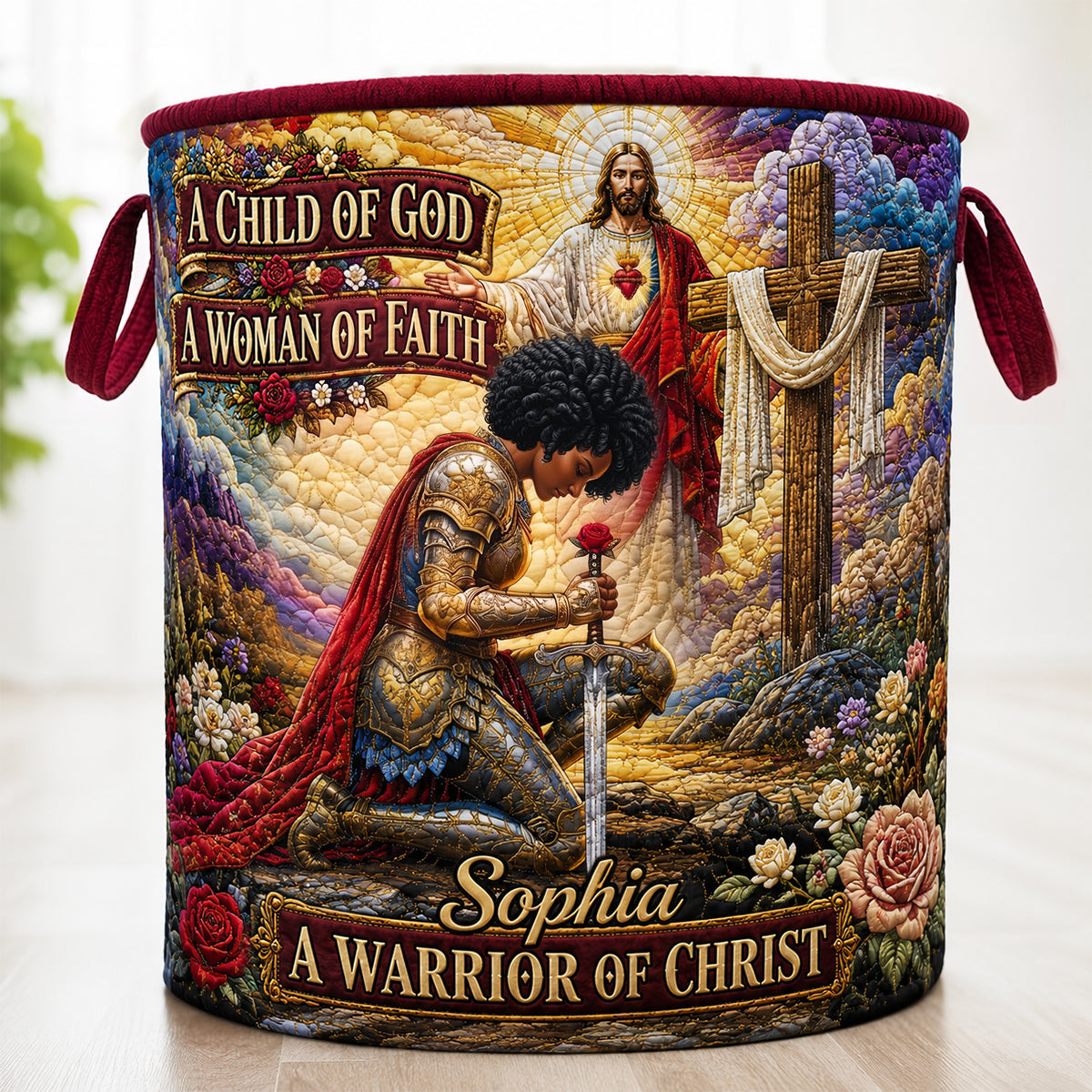 Kneeling Knight Quilted Laundry Basket - Personalized Gifts For Christians 01hudt180726 Laundry Basket PopCulturePrints