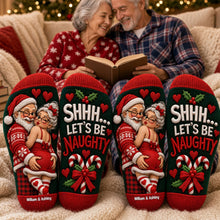 Load image into Gallery viewer, “Shhh... Let's Be Naughty” - Personalized Old Naughty Santa Couples Middle Tube Socks - Perfect Christmas Gifts for Couples!
