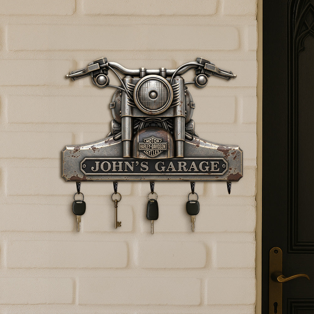 "Rev Up Your Passion!" - Personalized Motorcycles Garage Key Hanger - Gift for Motor Lovers Wood Sign PopCulturePrints