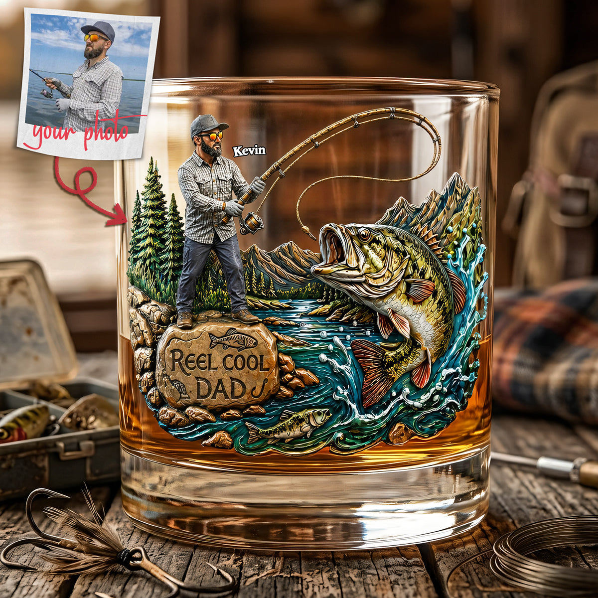 Reel Cool Dad - Personalized Fishing Dad Drinking Glass | Unique Gift for Dads & Grandpas Glass PopCulturePrints