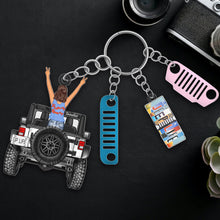Load image into Gallery viewer, Customizable Off-Road Girl Keychain with License Plate Charms Keychains PopCulturePrints
