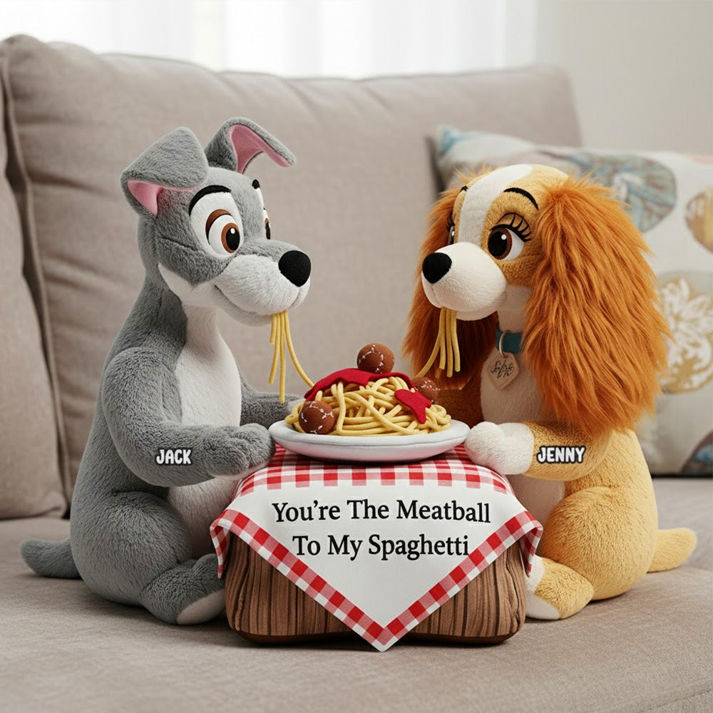 You're The Meatball To My Spaghetti - Cute Animated Dog Couple Shaped Pillow Pillow PopCulturePrints
