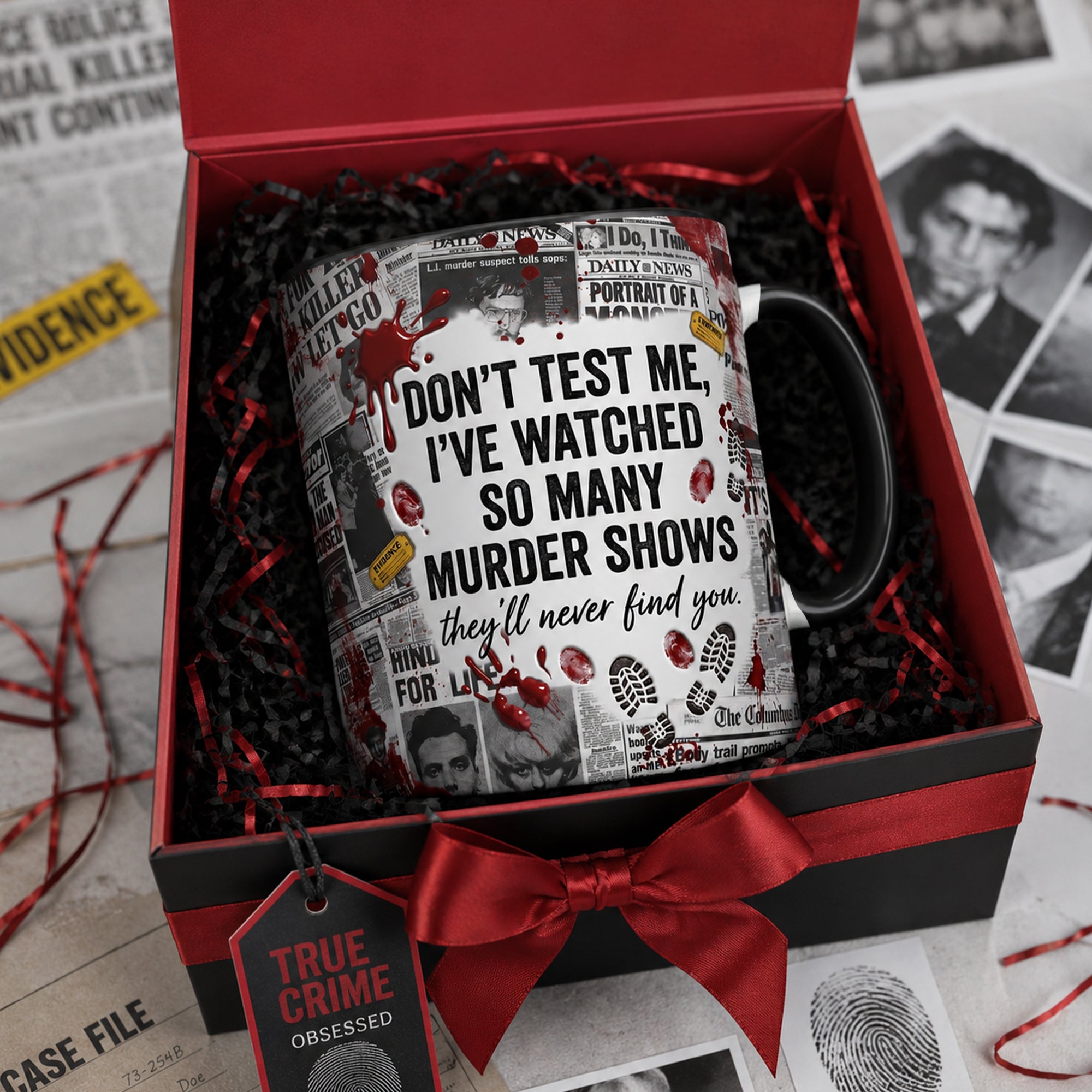 “Don't Test Me, I've Watched So Many Murder Shows” - Sip Coffee, Solve Murders Coffee Accent Mug - Personalized Gifts Coffee Mug PopCulturePrints