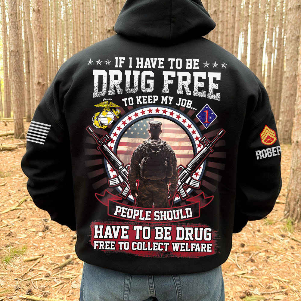 Patriotic Military Sweatshirt - Drug Free Message Design