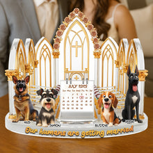 Load image into Gallery viewer, Our Humans Are Getting Married - Personalized Engagement Acrylic Plaque for Dog Lovers Shaped Plaques PopCulturePrints
