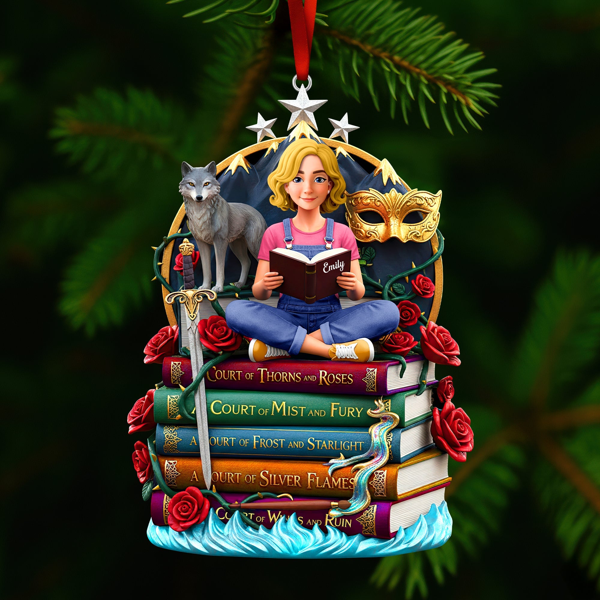 "Embrace Your Literary World" - Fantasy Reading Christmas Ornament - Personalized Gift for Book Lovers Ornament PopCulturePrints