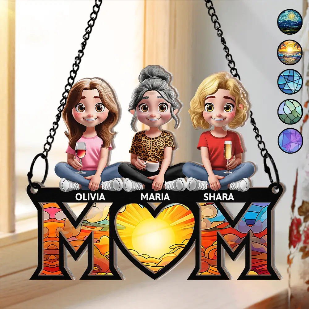 We Love You Mom - Personalized Mother Daughter Son 3D Cartoon Window Hanging Suncatcher Ornament Suncatcher Ornament PopCulturePrints