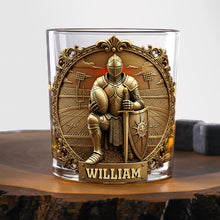 Load image into Gallery viewer, “Stand Tall and Drink Proud” - Personalized Kneeling Knight Sports Drinking Glass - Custom Gift for Christian Sports Fans Whiskey Glass PopCulturePrints
