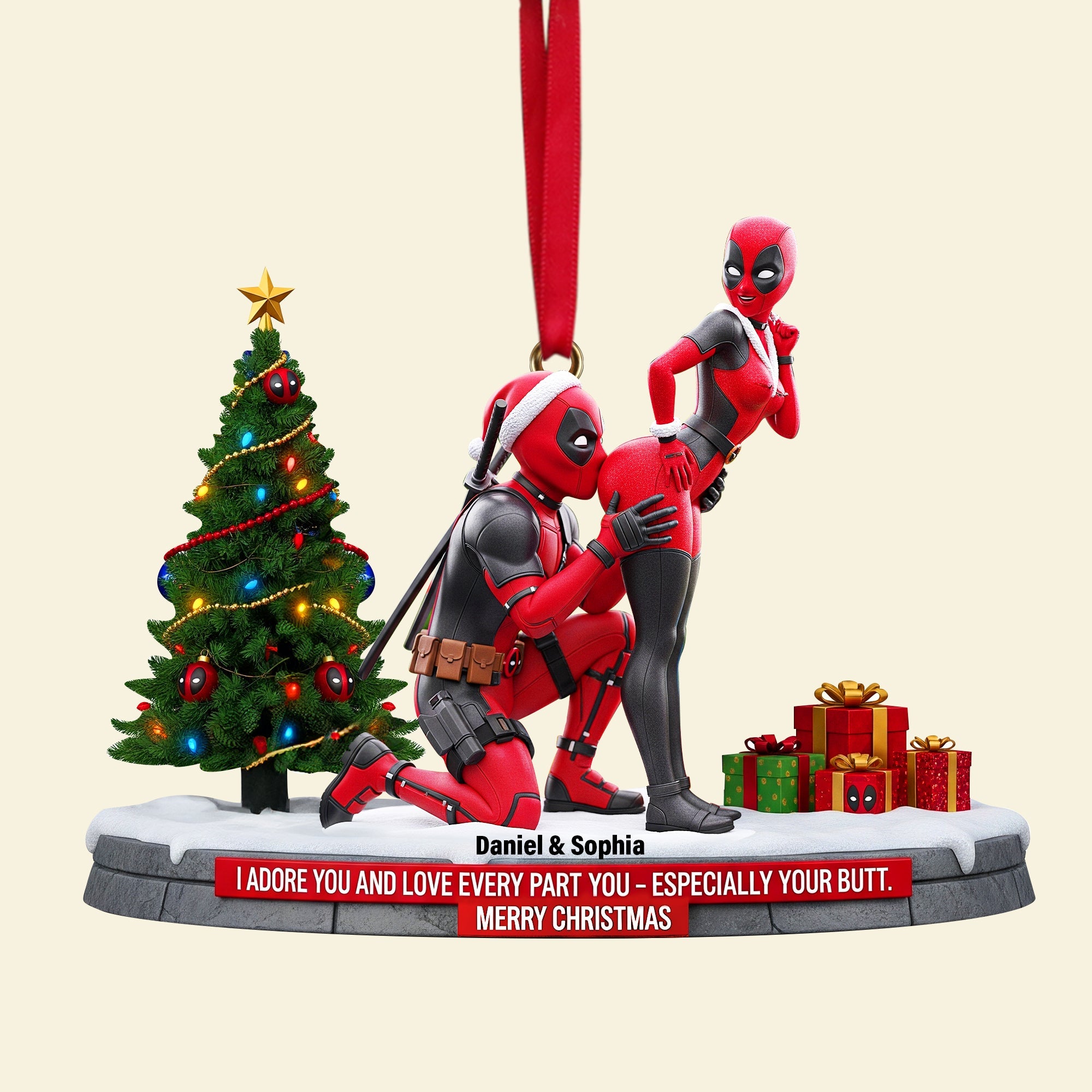 I Adore You – Funny Red Masked Couple Ornament - Personalized Gift for Couples Ornament PopCulturePrints