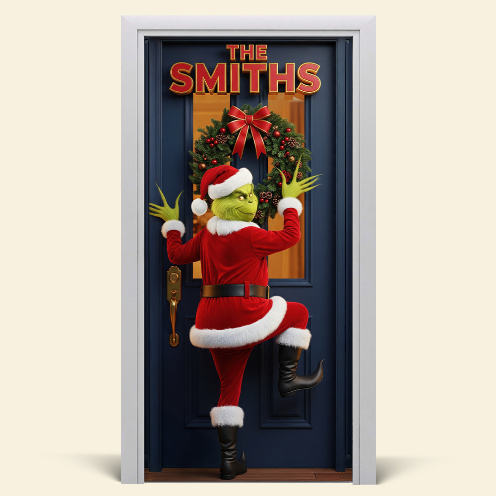 Bring Cheer with Our Green Monster Santa Door Cover – Personalized Holiday Gift for All Door Covers PopCulturePrints