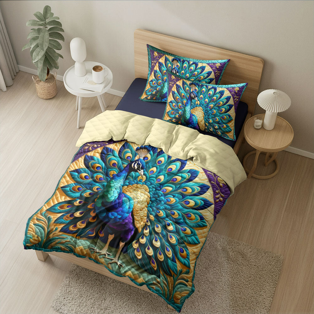 Personalized Peacock Quilt Bed Set - Unique Cultural Gift Blanket PopCulturePrints