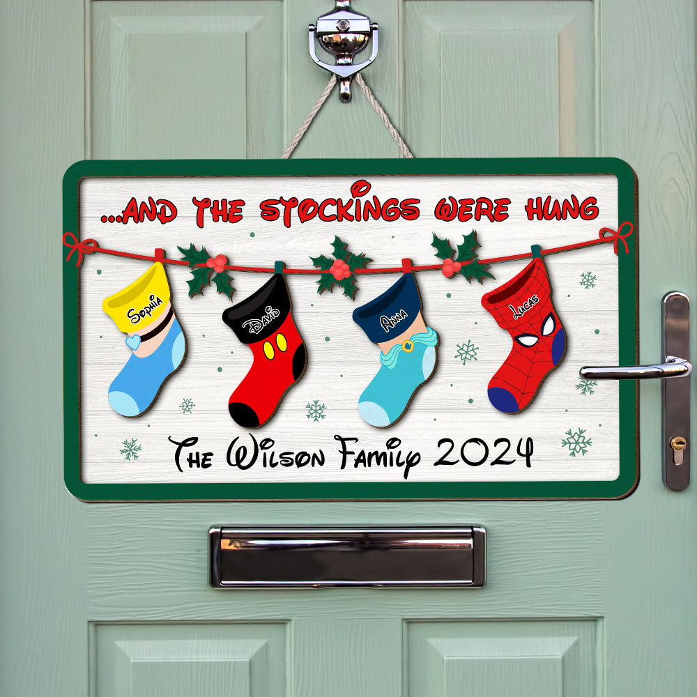 Personalized Family Christmas Wood Sign - Cartoon Character Stockings Wood Sign PopCulturePrints