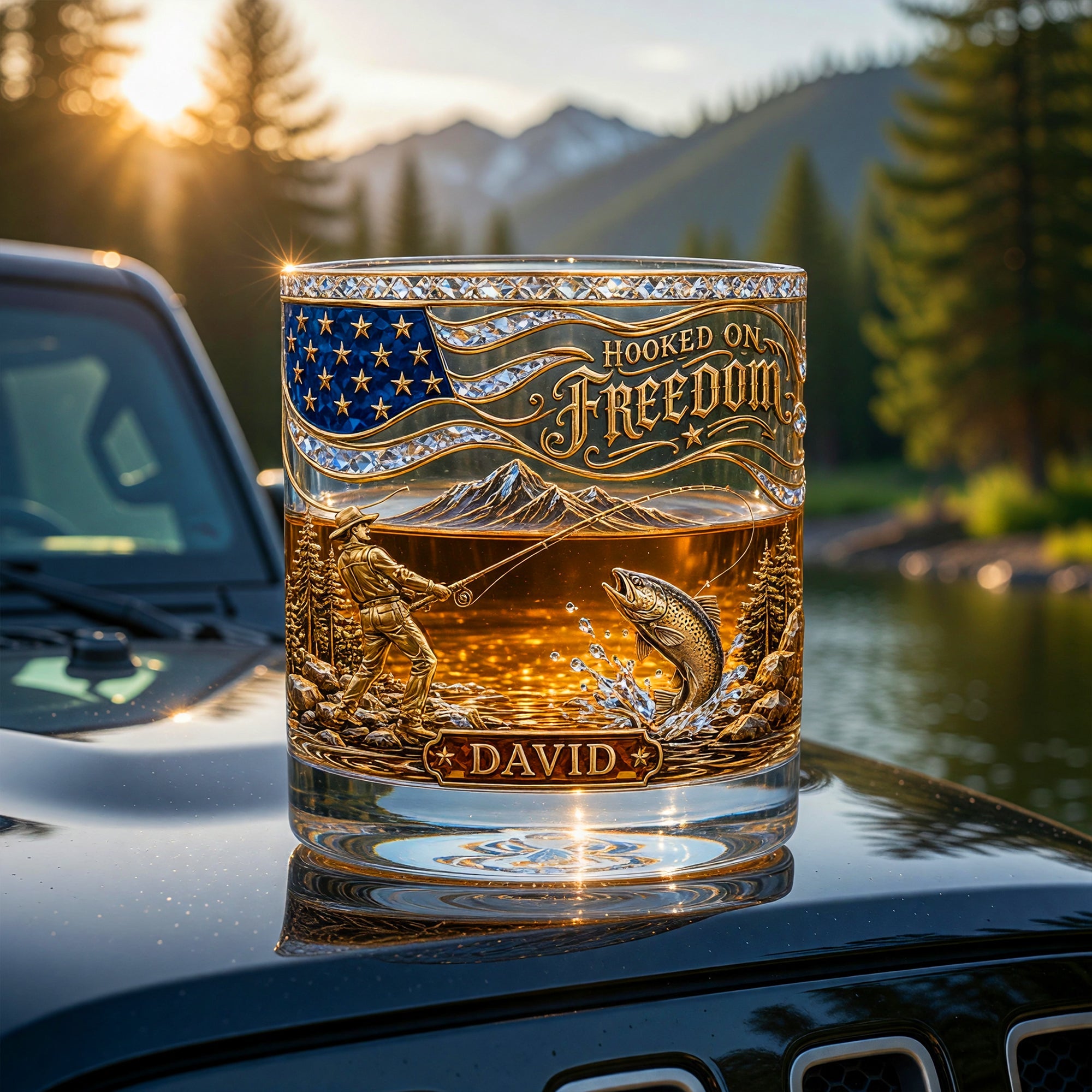 Hooked On Freedom - Personalized Round Glass for Fishing Lovers Glass PopCulturePrints