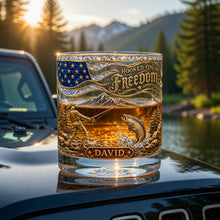 Load image into Gallery viewer, Hooked On Freedom - Personalized Round Glass for Fishing Lovers Glass PopCulturePrints
