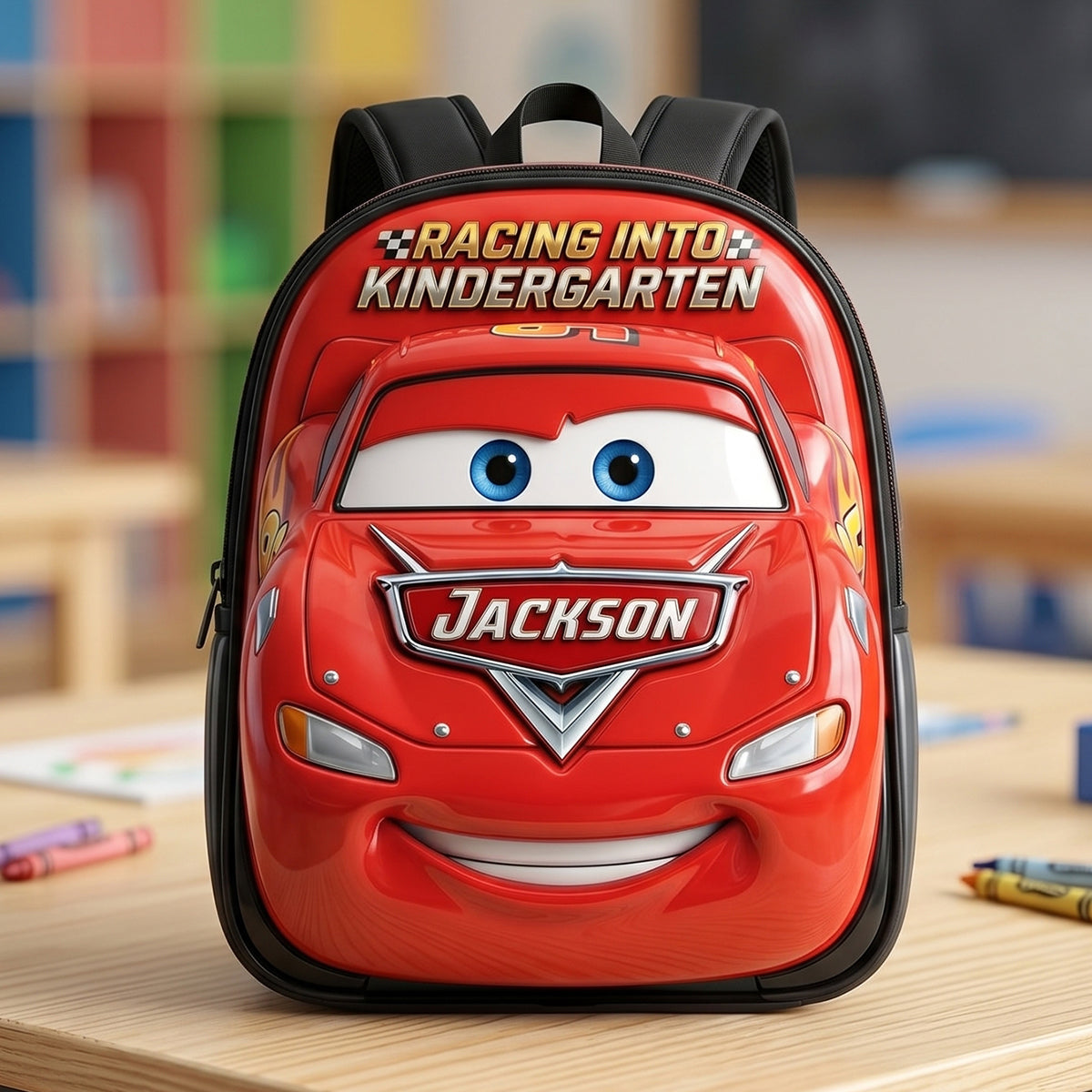 Racing into Kindergarten - Personalized Kids School Bag Backpack PopCulturePrints