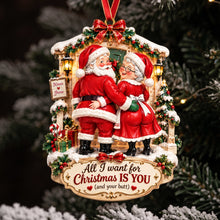 Load image into Gallery viewer, All I Want for Christmas is You - Personalized Blushy Touch Santa Couple Ornament Ornament PopCulturePrints
