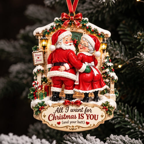 All I Want for Christmas is You - Personalized Blushy Touch Santa Couple Ornament Ornament PopCulturePrints