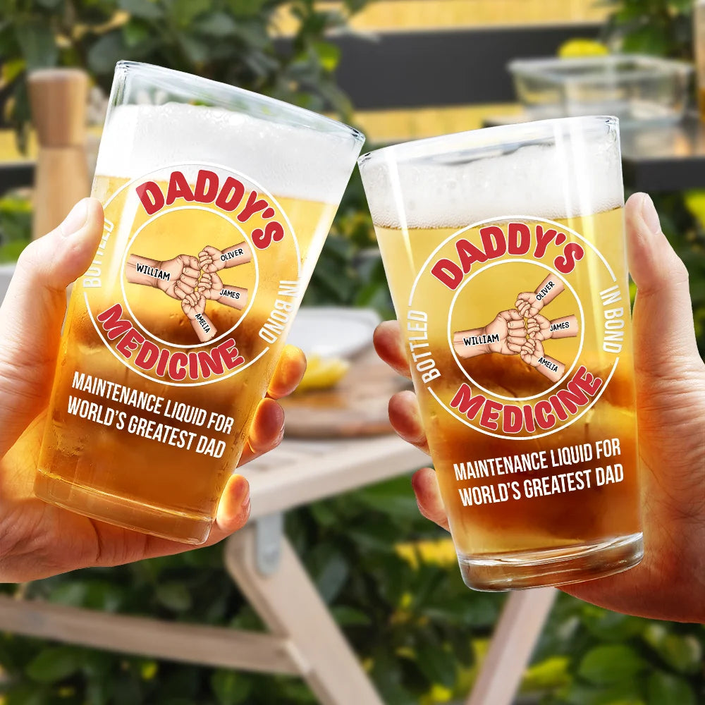 Daddy's Medicine - Personalized Beer Glass for World's Greatest Dad Beer Glass PopCulturePrints