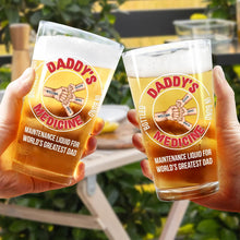 Load image into Gallery viewer, Daddy&#39;s Medicine - Personalized Beer Glass for World&#39;s Greatest Dad Beer Glass PopCulturePrints
