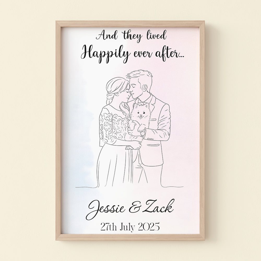 And they lived Happily ever after... - Line Art Couple Canvas - Custom Photo Gift for Couples Poster & Canvas PopCulturePrints