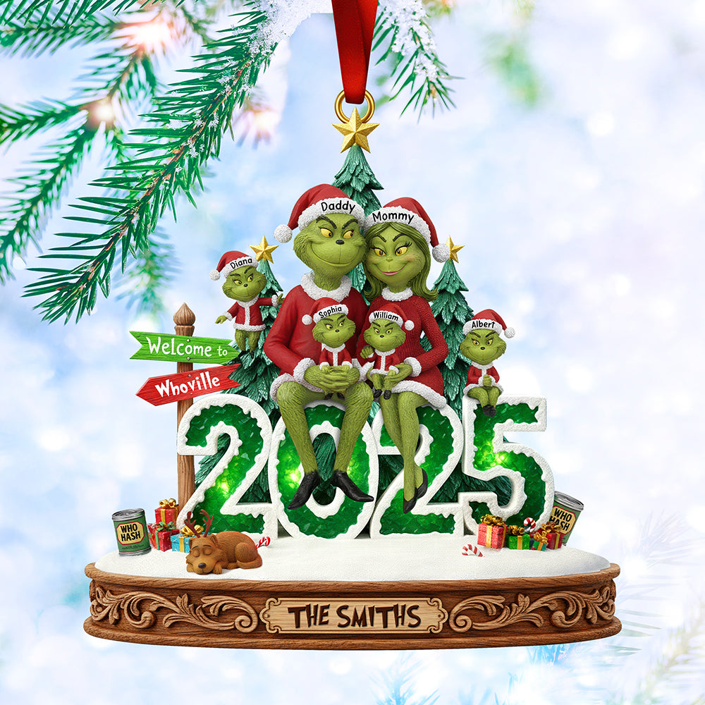 Welcome to Whoville - Cheerful Green Family Ornament | Personalized Christmas Gift Ornament PopCulturePrints