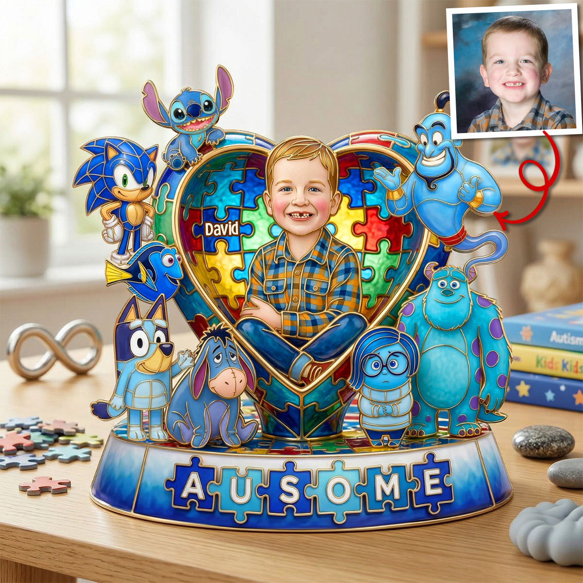"Celebrate Uniqueness with Ausome Gang" - Custom Acrylic Plaque Gift for Autism Kids Shaped Plaques PopCulturePrints
