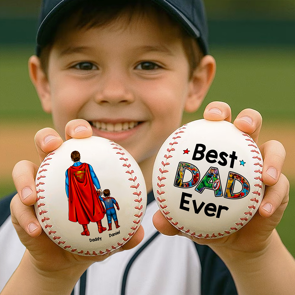 "Best Dad Ever - Super Dad Theme Baseball" - Personalized Gift for Dad, Grandpa and Every Father Baseball PopCulturePrints