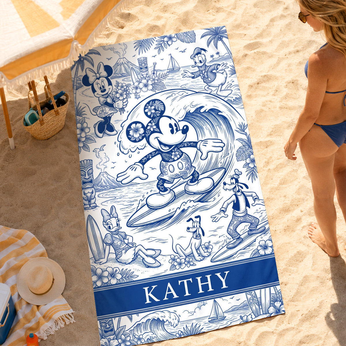 Surf's Up with Mickey and Friends - Personalized Beach Towel for Surfing Lovers