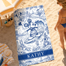 Load image into Gallery viewer, Surf's Up with Mickey and Friends - Personalized Beach Towel for Surfing Lovers
