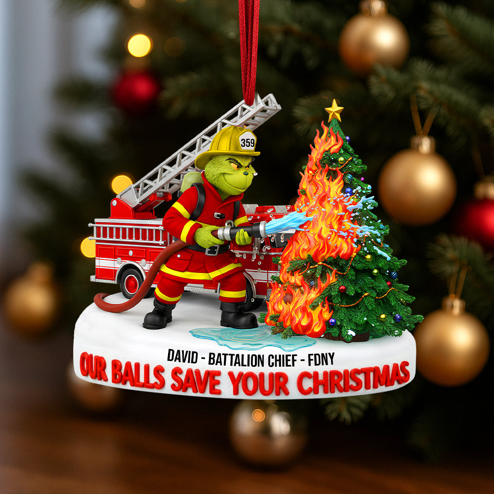 Merry Grinchmas: Personalized Firefighter Acrylic Ornament - A Unique Gift for Firefighters, Grinch Fans, and Christmas Lovers Ornament PopCulturePrints